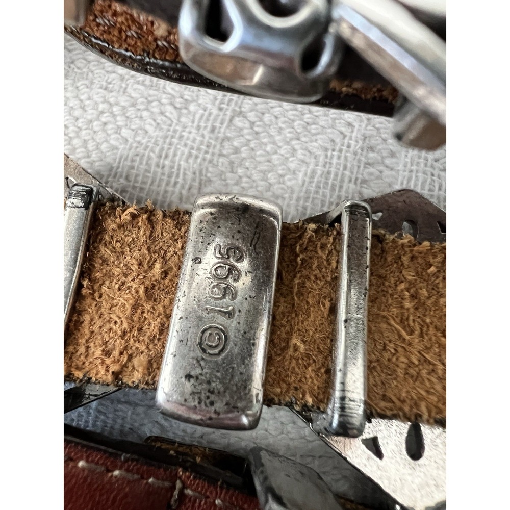 VINTAGE 1995 Brighton Women's Medium 31.5" 34.5" Concho Leather Belt Silver Tone - Picture 5 of 16